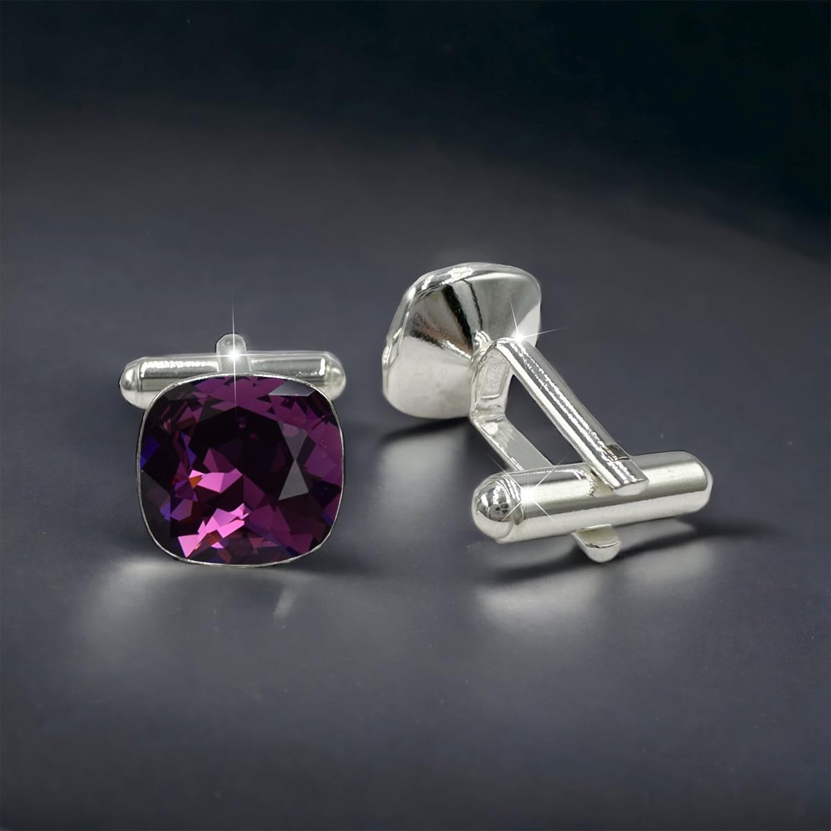 Manschettennadeln Echt Silber 925 Manschettenknöpfe Für Männer und Damen mit Marken Kristalle - Hochzeitsgeschenke Bräutigam Hochzeit Abschluss Vatertag Geschenke