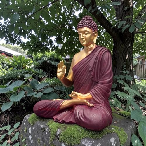 Image of 2 Feet Buddha Statue for Home Decor, Garden and Gifting, Big Size, Made of Resin, Premium Luxury Decoration Showpiece, Vastu Feng Shui for Good Luck, Happiness (Metallic Burgundy & Golden)