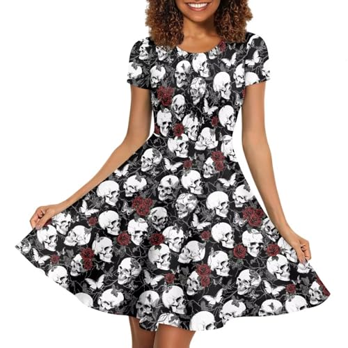 Image of HUGS IDEA Womens Puffy Swing Midi Dress Round Neck Short Sleeve Party A-Line Dresses