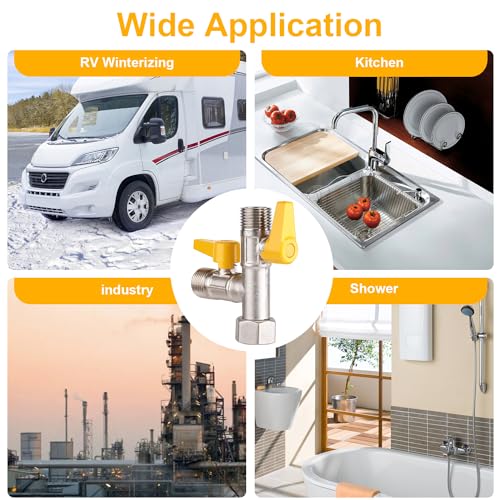 Image of RV 3-Way By-Pass Valve Replacement, 1 /2 inch NPT RV Pump Converter Winterizing Water Valve for Shower Kitchen Industry