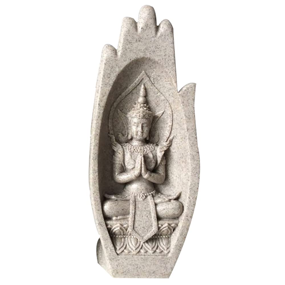 Lot de 2 statues de Bouddha en résine de grès bergamote pour la maison, le bureau, le yoga, la décoration créative artisanale
