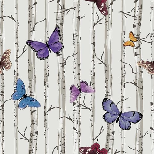 VEELIKE Butterflies Birch Tree Peel and Stick Wallpaper Boho Farmhouse ...