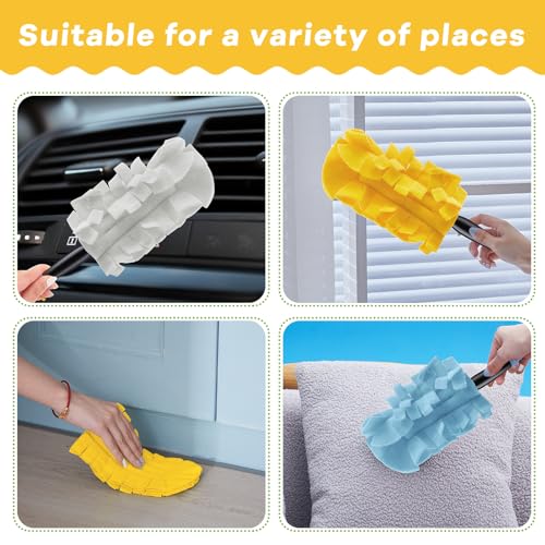Image of Zubebe 12 Pcs Reusable Duster Refills Fleece,Blue, White, Yellow | Soft Polyester Fiber Flat Duster Refill Multi Surface Washable Cleaning Pad Tools for Home, Blinds, Car, Pet, Furniture, Fans
