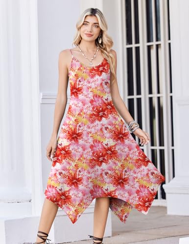 Image of Zeagoo Women Summer Midi Dresses 2026 Hawaiian Bohemian Beach Cover Up Sundress Spaghetti Strap Casual Dress with Pockets