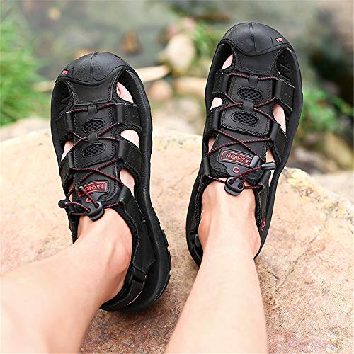 Sandals Men Leather Beach Shoes Baotou Casual Large Size Outdoor Casual Fisherman Strap Hiking black-373