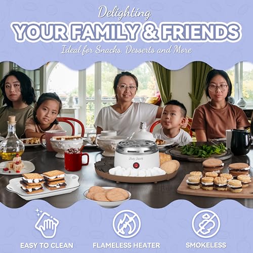 Image of Party Desserts Electric Smores Maker Tabletop Indoor Kit, Indoor Marshmallow Roaster, Smores Station with 4 Compartment Trays & 4 Forks, Great Gift for Adults and Kids in Holidays and Parties (Brown)