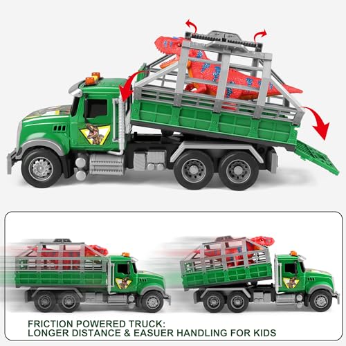 Image of Dwi Dowellin Toy Truck Transport Cars Carrier with Dinosaur for Kids Toddlers,Birthday Gifts for Boy Toddler Child 3 4 5 6 Years Old
