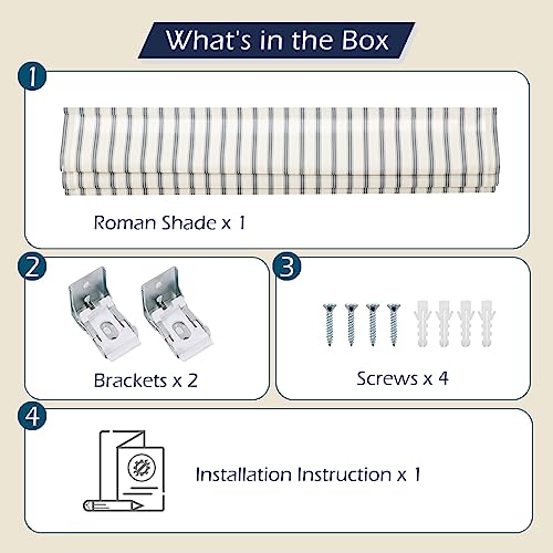 Sunbox Cordless Roman Shades Window Blinds, Vertical Stripe Custom Blackout Fabric Roman Shades For Windows，French Door, Kitchen, Mystic Grey Stripe #TOP6
