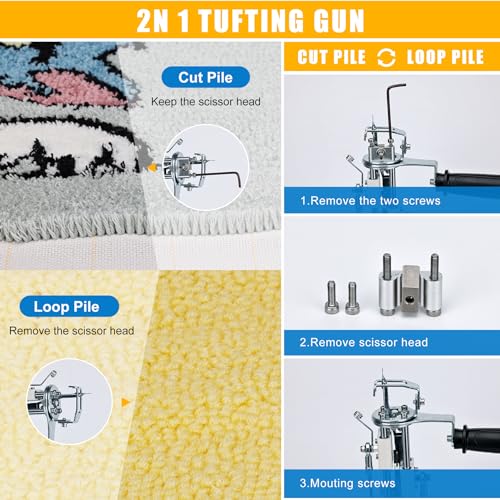 Image of Tufting Gun Kit 2 in 1 Non-Slip Grip Carpet Trimmer kit Digital Screen Controls Speed Rug Gun Kit Cut Pile /Loop Pile Rug Tufting Kit
