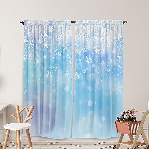 Yilinata Frozen Winter Wonderland Window Curtains for Kids Girls Snowy