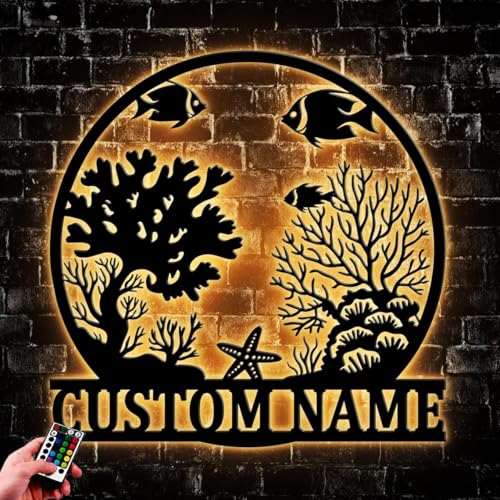 Personalized Reef Aquarium Metal Sign with LED Lights