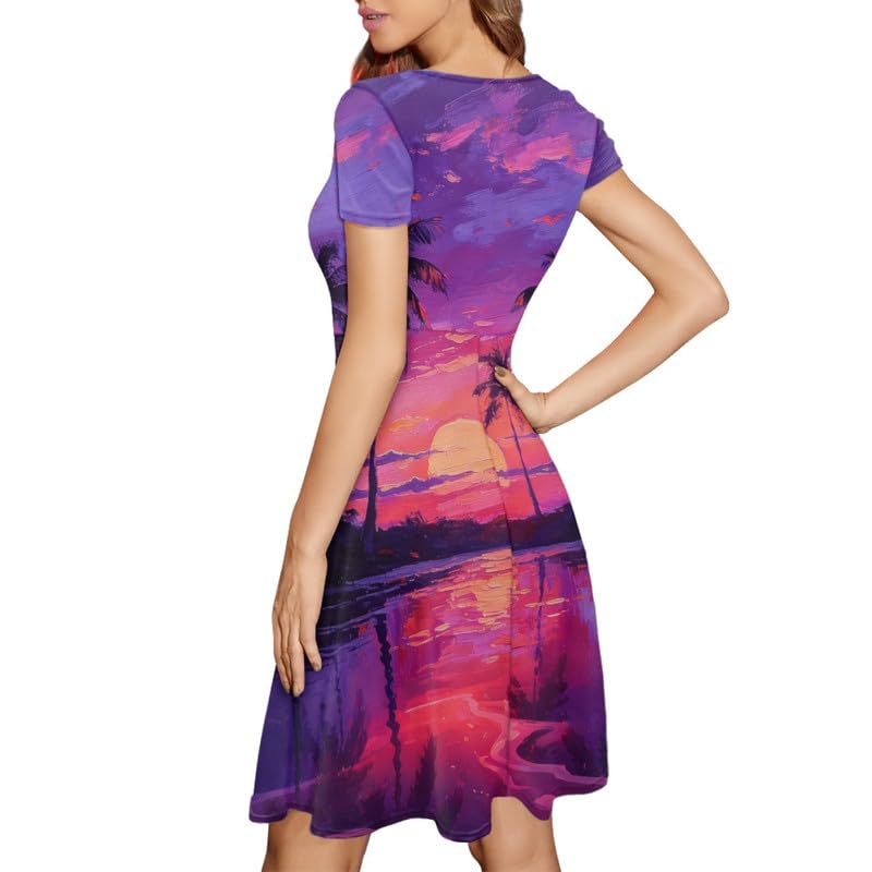 Image of Irisjudy T Shirt Dress for Women Short Sleeve Girls Short Sleeve Dress Plus Size, O Neck Knee Length Midi Dress for Ladies