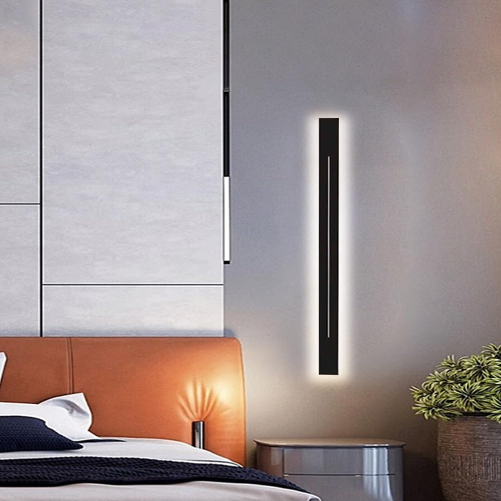 Prostokątne czarne lampy ścienne LED - minimalistyczne lampy metalowe z akrylowym kloszem do użytku wewnątrz (białe światło, 60 cm)