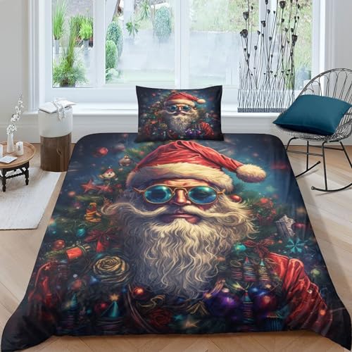 Housse de couette 135x200 avec fermeture éclair microfibre lit simple Noël