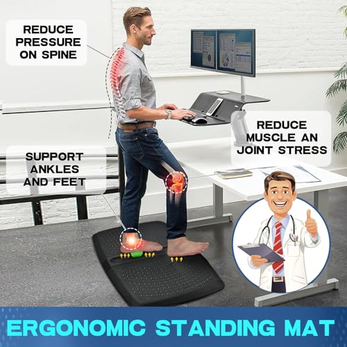 Image of 1 inch Thick Anti Fatigue Kitchen Mat Standing Mat with Massage Ball, Non Slip Standing Desk Mat with Massage Point, Multi-Purpose Comfort Floor Mat for Feet, Office, Home (Black, 17 inchx28 inchx1 inch)