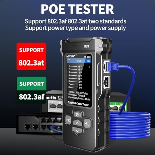 Image of NOYAFA NF-8506 Network Cable Tester with RJ45 Crimp Tool, IP Scan Ping Test | CAT5 CAT6 Network Tester,Poe Network Rate Test, Port Flashing, RJ45 RJ11 Ethernet Cable Tester with Crimper Stripper