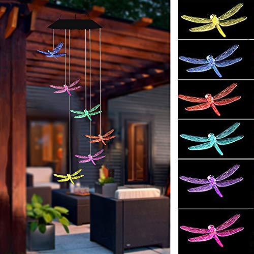 Aveki Solar Wind Chimes Outdoor, Color-Changing Solar Mobile Wind Chime Waterproof Solar Powered Led Hanging Lamp For Outdoor Garden Festival Decoration (Dragonfly) #TOP1