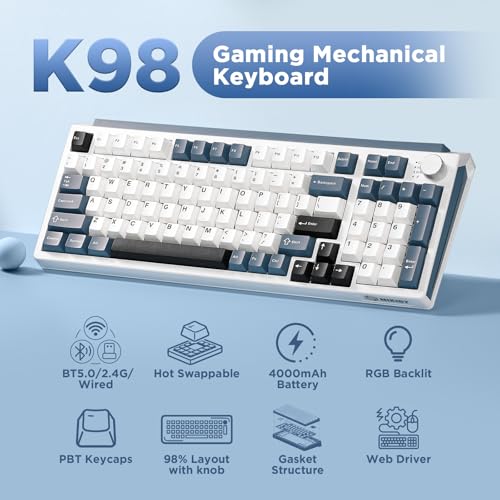 Image of K98 Wireless Mechanical Keyboard,Tri-Mode Gaming Keyboard-White&Blue