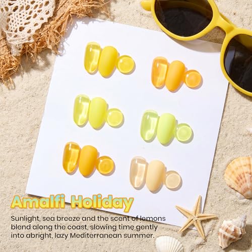 Image of Beetles Yellow Gel Nail Polish Set - Amalfi Holiday, 6 Colors Fall Gel Nail Polish Set, Soak Off UV LED Yellow Nails Art, Long-Lasting Manicure Salon DIY Home Holiday Nails Art