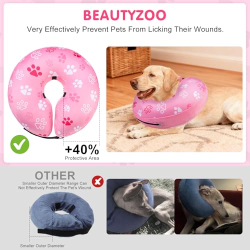 Image of BEAUTYZOO Dog Cone Alternative After Surgery for Large Medium Small Dogs, Soft Inflatable Cone Collar for Dogs Cats, Pet Neck Donut E Collar Dog Recovery Collars to Stop Licking, Paw Pink, L