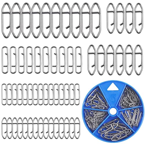 FUSIGO Fishing Snaps Clips Kit, 60pcs Power Speed Clips Stainless Steel Quick Change Clips High Strength Fishing Snaps for Freshwater Saltwater Crankbait Popper Lure Connector Tackle