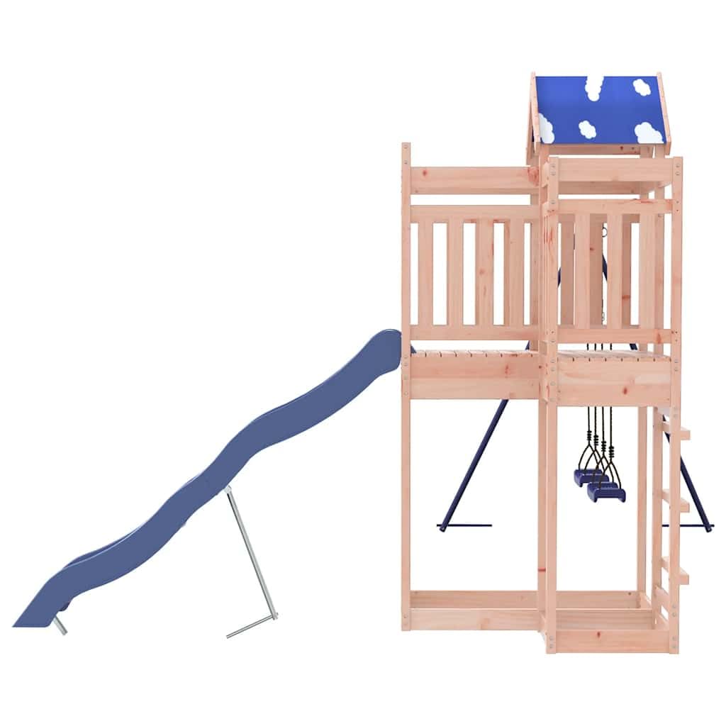 Torre da gioco in legno massiccio Douglasie con scivolo ondulato e doppia altalena, giocattolo da giardino per bambini dai 3 anni in su, struttura da arrampicata con sabbiera e altalena per