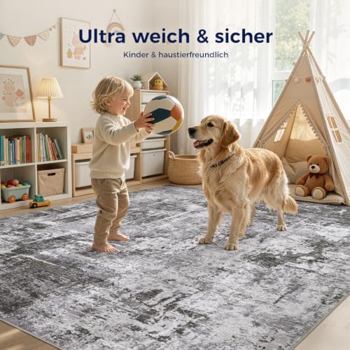 DMOYEST Teppich Wohnzimmer 200x300cm Schwarzgrau Modern Abstrakt Waschbar – Ansicht 6