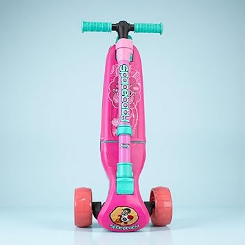 SPACEBABY 3 Wheels Kick Scooter with Seat, Foldable Adjustable Height, PU LED Wheels for Kids & Adults (Age 3+ Years, Up to 70 kg) Pink
