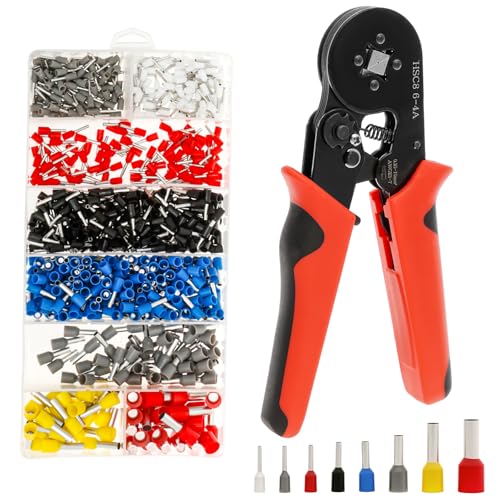 Pince à sertir auto-réglable avec 800 embouts de câble de 0,25 à 10 mm² - Pince à sertir carrée - Pince à sertir auto-réglable - Kit pour embouts de câble isolés non isolés