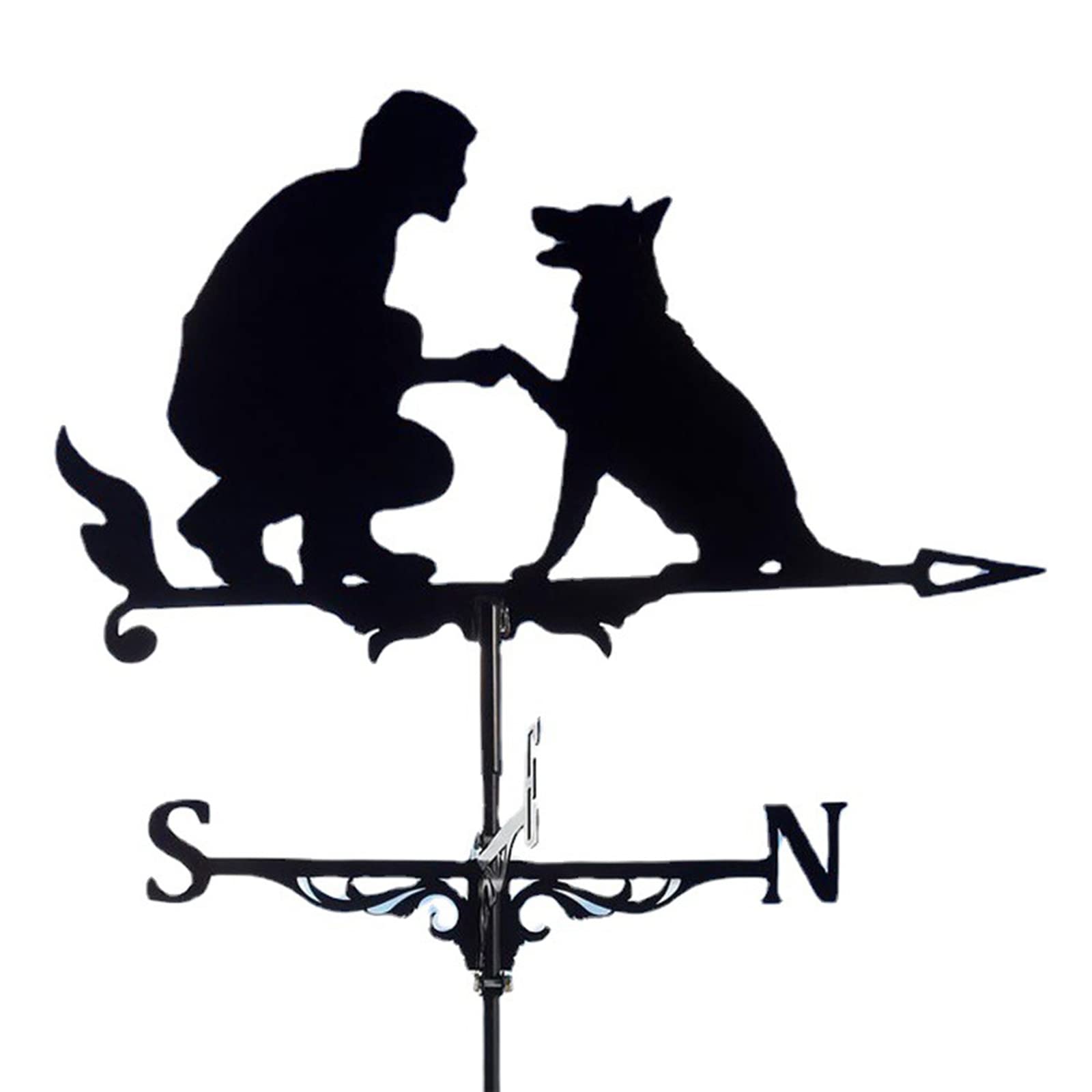 WIQUYBML Weathervane Farmhouse Wind Vane Metal Weather Ornament Direction Indicator for Garden Stake Weathercock/Man and Dog/35 * 50Cm