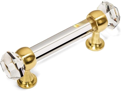 Cosmas Paquete de 10 tiradores de latón cepillado 6393BB-C con manija de gabinete de vidrio transparente, centros de agujeros de 3 pulgadas (2.992in)