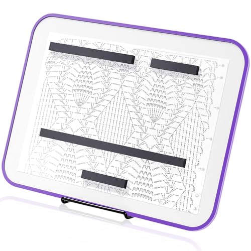 Image of Flutesan 8 x 12 Inches Knitting Pattern Holder with 4 Replacement Magnets Knitting Chart Keeper Cross Stitch Magnetic Board Cross Stitch Accessories and Supplies for Crochet(Purple Border)