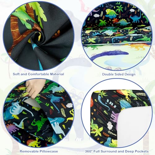 Image of 4 Piece Toddler Bedding Set, Ultra Soft and Breathable Cartoon Dinosaur Toddler Comforter Sets for Boys Includes Quilted Comforter, Fitted Sheet, Flat Sheet and Pillowcase