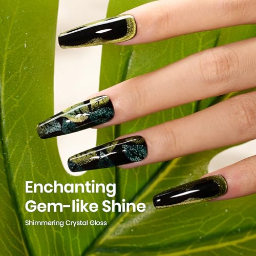 Image of Beetles Green Cat Eye Gel Nail Polish - 15ML Olive Green Cat Eye Glitter Magnetic Gel Polish Soak Off Uv Nail Art Manicure Gifts for Women