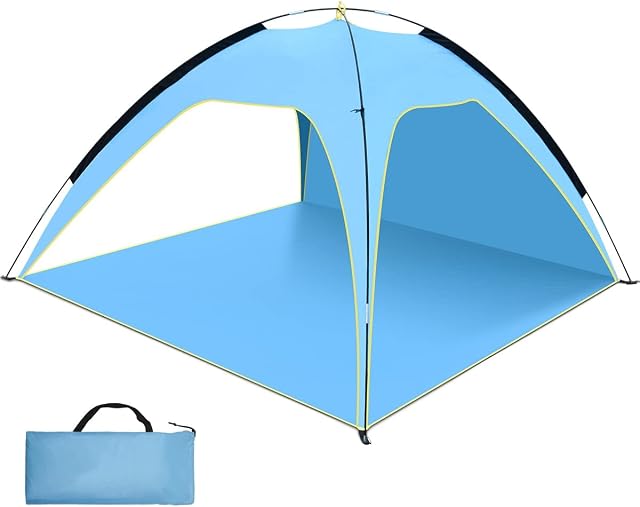 Beach Tent, WOVOKA Large Beach Tent for 3-4 Person UPF 50+ Beach Shelter Portable Beach Camping Tent for Family Picnic, Fishing, Beach, Garden and Outdoor Activities