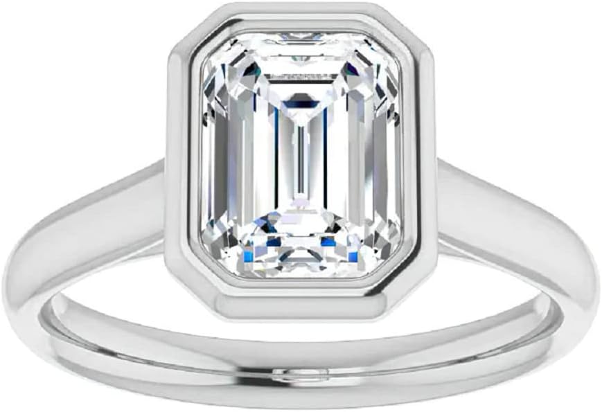10K Solid White Gold Emerald Cut Moissanite Diamond Solitaire Engagement Ring, 1 CT, Bridal Set Gift For Her (sterling-silver)