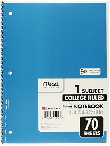 Mead Spiral Notebook, College Ruled, 1 Subject, 70 Sheets, 7.5" X 10.5", 12 Pack, Assorted Colors (05512-12) #TOP2