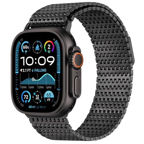 Anlinser Compatible avec Bracelet Apple Watch Ultra 2/Ultra 49mm, Bracelet en Métal Magnétique Compatible avec Apple Watch/iWatch Ultra 2/Ultra 49mm, Noir