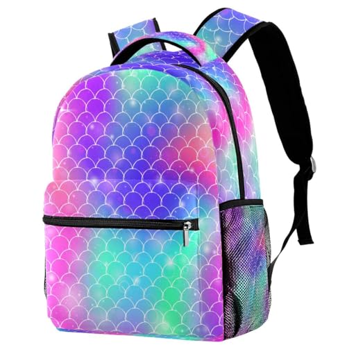 Sac à dos d'école au motif écailles de sirène colorées, style unique