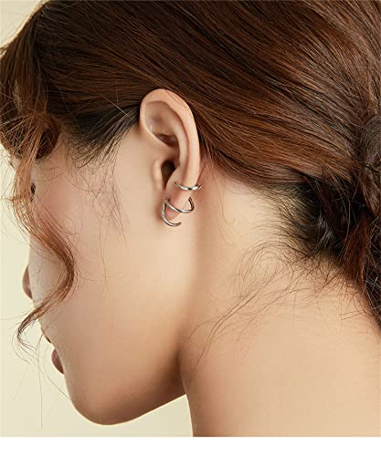 BISAER 925 Sterling Silver Triple Illusion Stud Earrings Double Huggie Hoop Earrings for One Hole Simple Trendy Claw Earring for Women Jewelry Gifts4