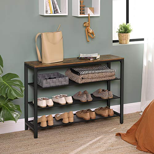 Image of VASAGLE 4 Tier Shoe Rack, Shoe Organizer for Closet, Entryway, 16-20 Pairs of Shoes, Large Shoe Rack Organizer with 3 Metal Mesh Shelves, 11.8 x 39.4 x 28.3 Inches, Rustic Brown and Black ULBS14BX