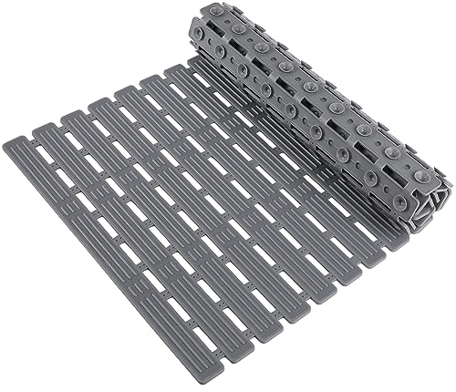 WELTRXE Bath Mat Non Slip Shower Mats, 68 x 40 cm Anti Slip Bathtub Mat, Anti Mould, Striped Textured Soft Surface with Suction Cups, Cut to Size for Inside Shower Bathroom Bath Tub Floor, Solid Grey