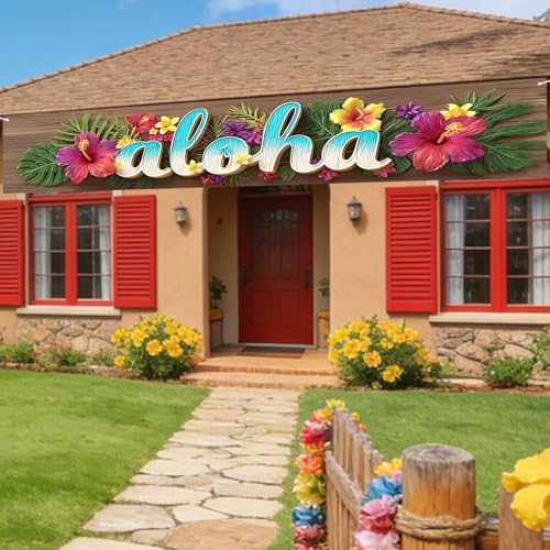 Image of Nuxovilar Aloha Banner Hawaiian Party Decorations 118.11x19.68 Inches