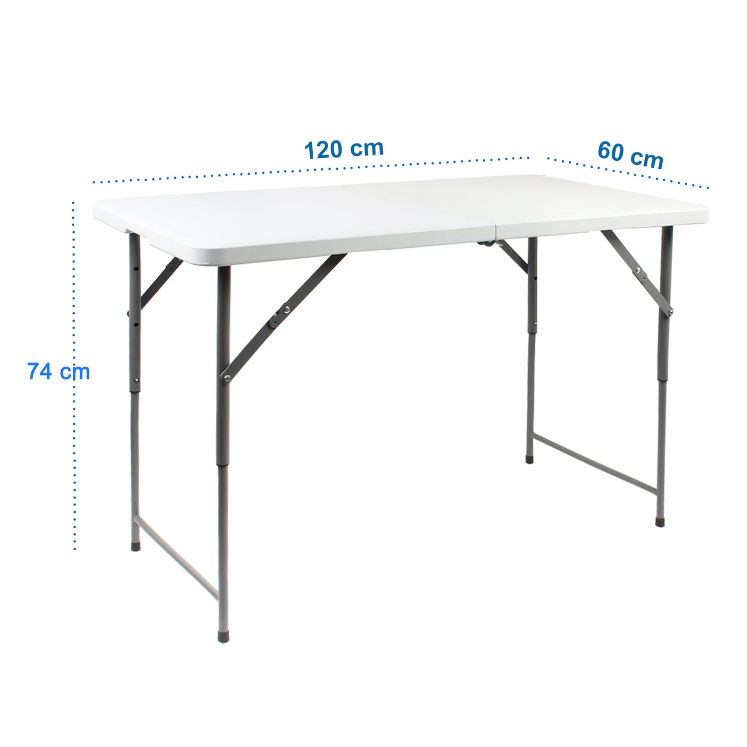Todeco Table de Camping Pliante réglable en Hauteur, 120x60x74cm | Transportable Pieds de table antidérapants, avec poignées Charge Maximale: 70 kg