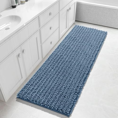 Yimobra Bathroom Runner Rug 60x24 Inch - Extra Long Non Slip Chenille Bath Mat, Soft & Absorbent, Machine Washable Shaggy Hallway Carpet for Vanity Tub Shower, Denim Blue Home Decor Accessories by Yimobra - Used condition - US$37.59
