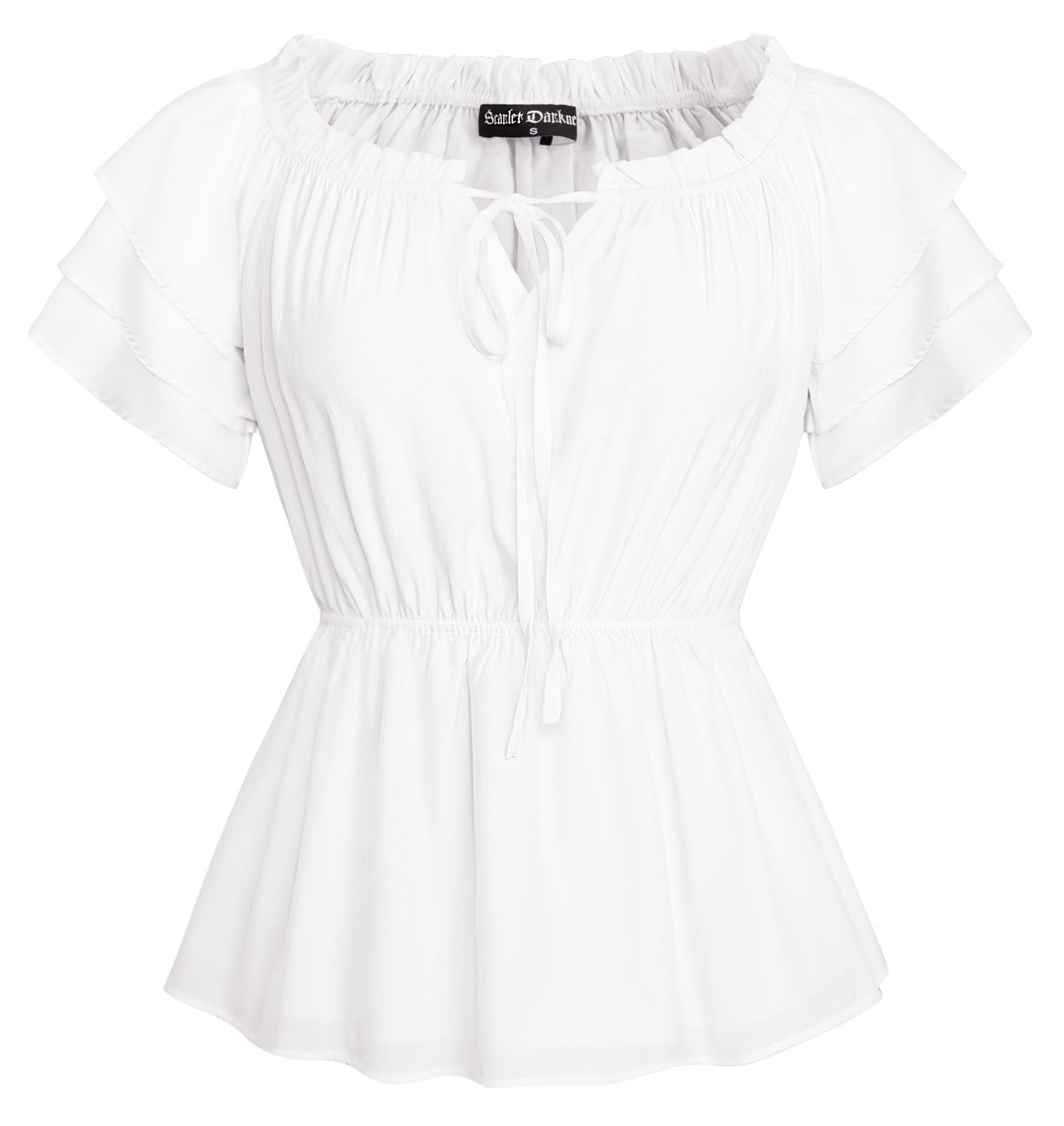 SCARLET DARKNESS Chemise Traditionnelle Renaissance pour Femme Chemise médiévale à Volants et épaules dénudées