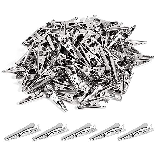 Xuzxinze 100PCS 1.06IN / 27mm Mini Metal Alligator Clips, Crocodile Clamps Silver Tone Plated Line Spring Clamps