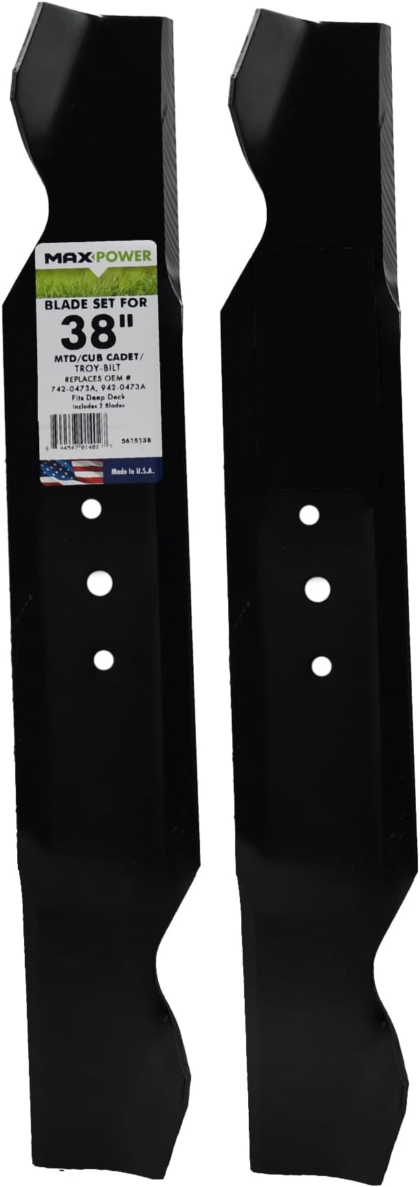 Maxpower 561513B 2 Blade Set for 38" Cut MTD/Cub Cadet/Troy-Bilt Replaces OEM #'s 742-0322, 742-0472, 742-0473a and Many More