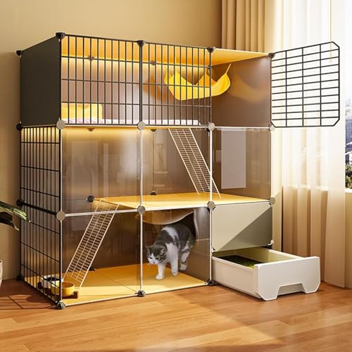 Cage pour chats modulable grand enclos extérieur intérieur métal avec bac à litière