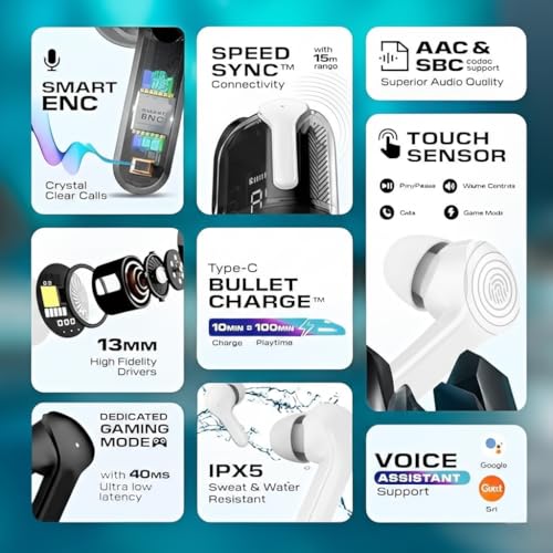 Image of UltraPods Max True Wireless Earbuds with Bluetooth 5.1, Enhanced Sound Quality, Touch Control,Long Playtime Life, Noise Cancellation & Comfortable Fit (WHITE)